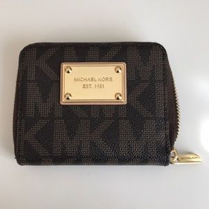 Women’s Brown MK Logo Zip Around Wallet